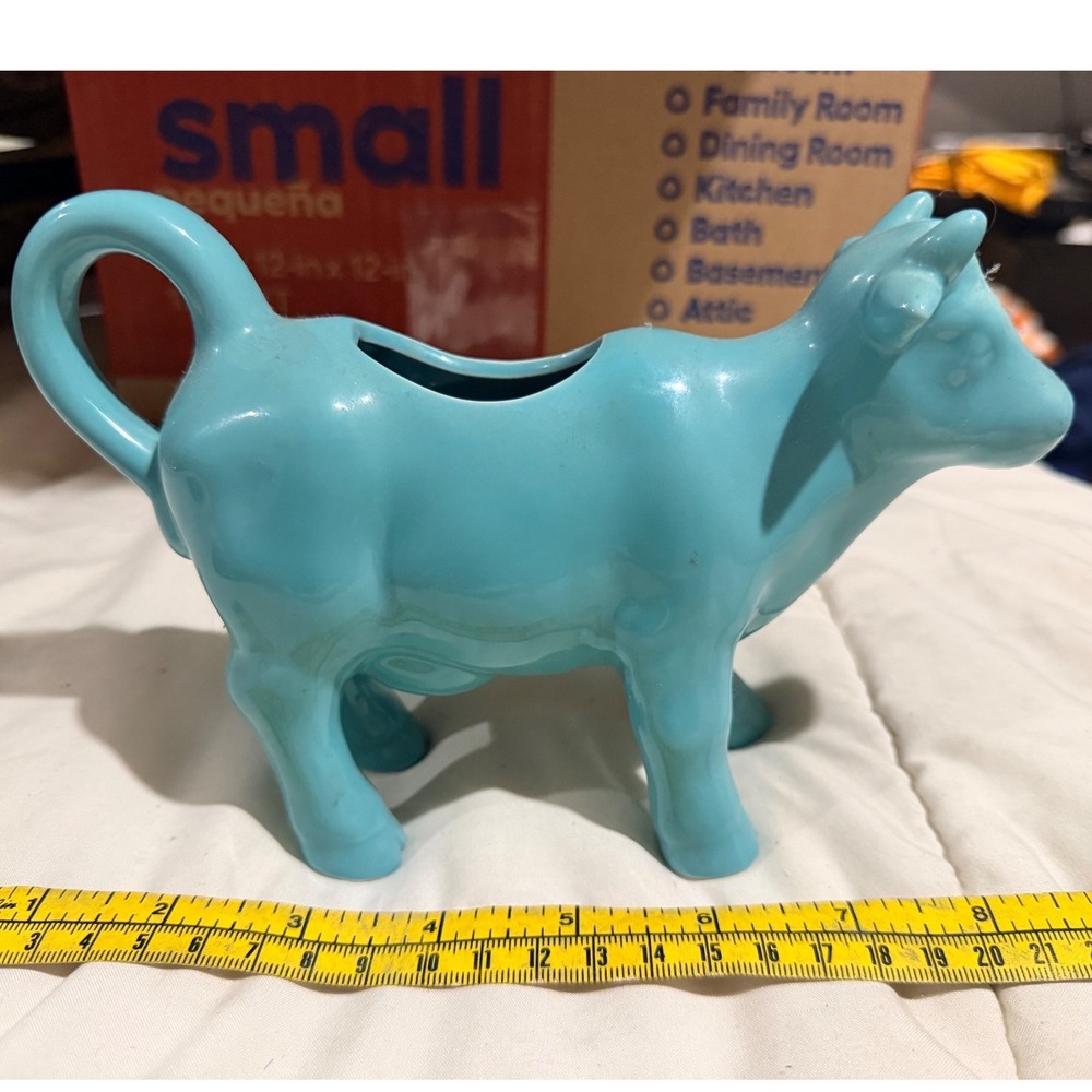 Food Network Cow Creamer Pitcher Ceramic Turquoise Farmhouse Kitchen Decor